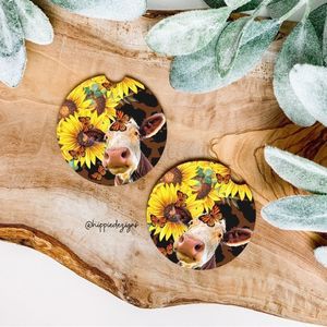 Sunflower Cow Coaster Set  | Car Accessories